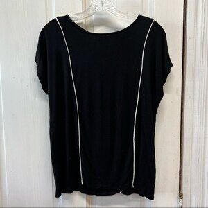 Buckle Black women's xs dressy t shirt top blouse black white back gold zipper